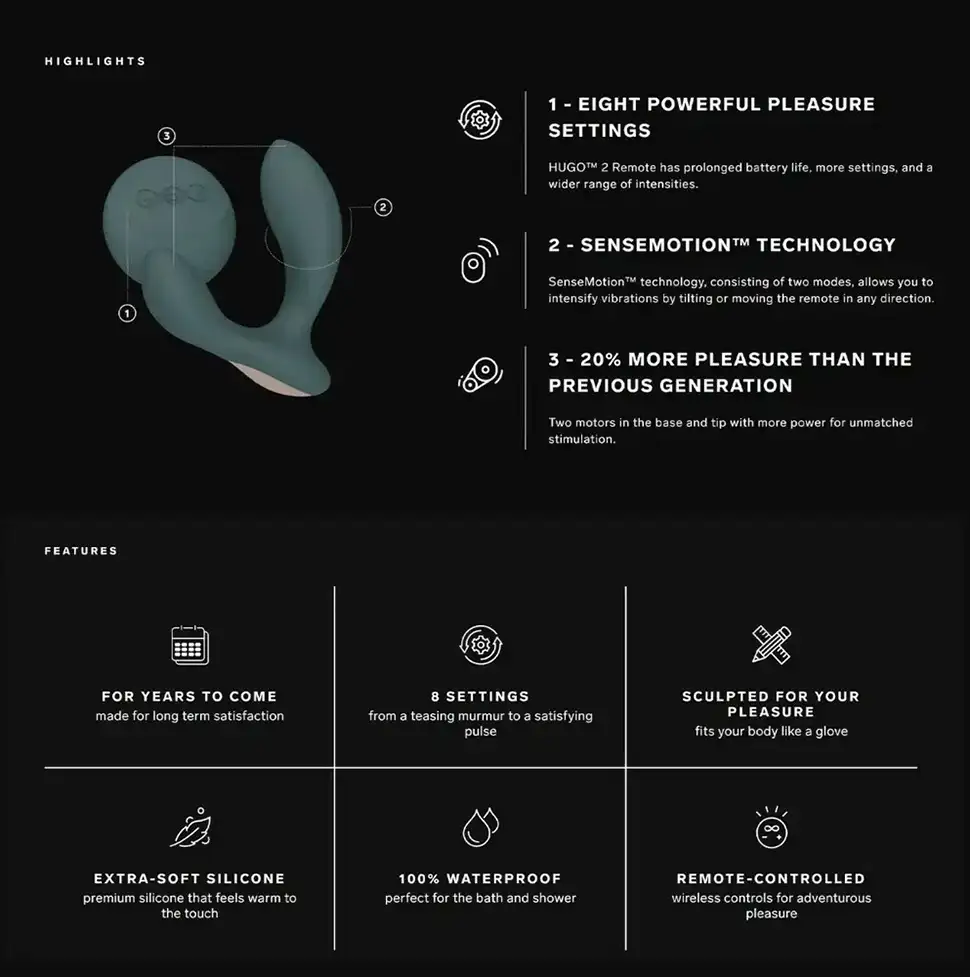 Lelo Hugo 2 Prostate Massager with Remote Control