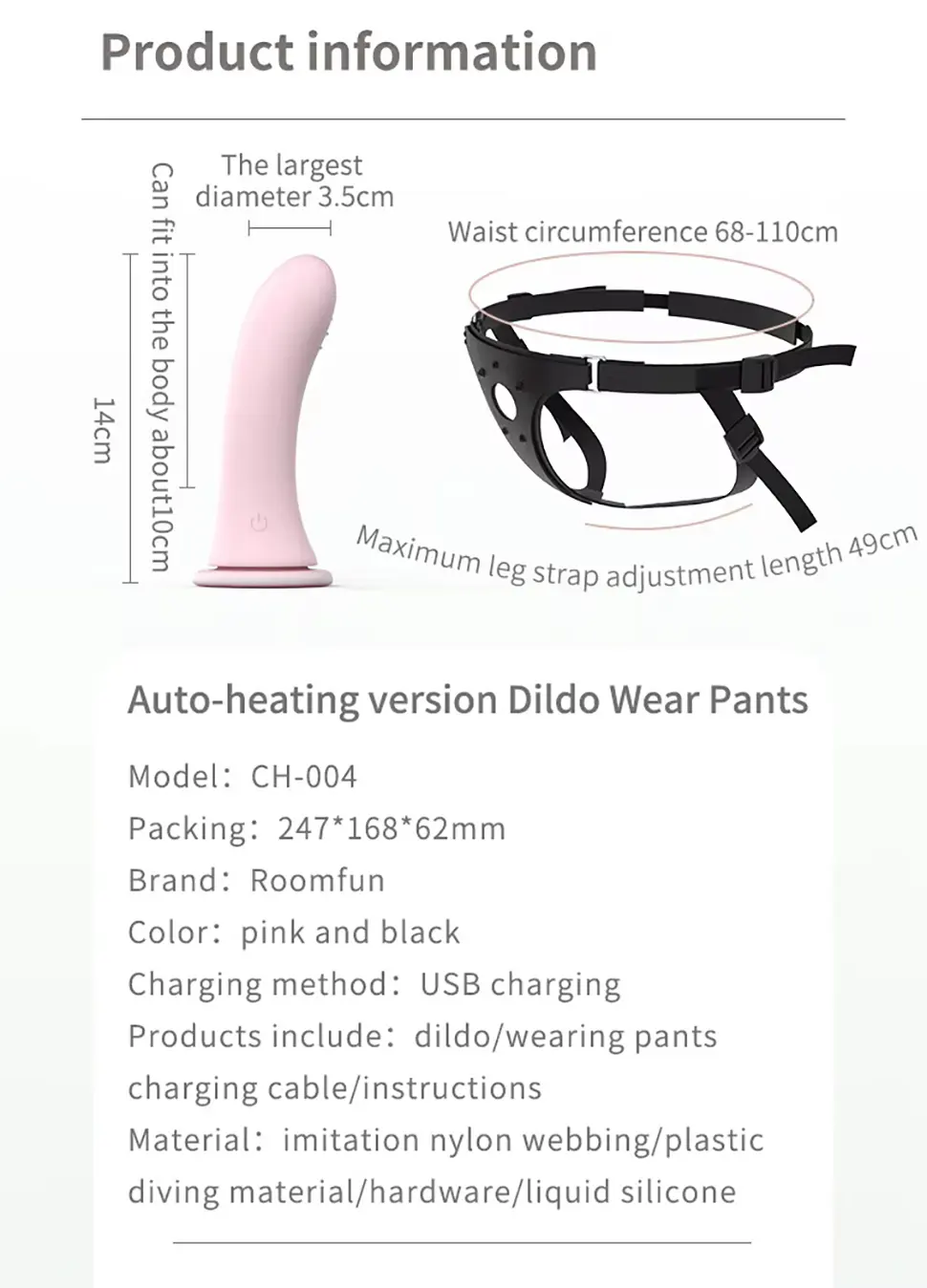 ROOMFUN CH-004M Strap on Auto-heating Harness Dildo
